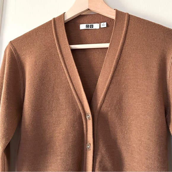 Uniqlo‎ U Wool Blend Cardigan Sweater Chestnut Brown S Quiet Luxury Basics - Picture 2 of 5